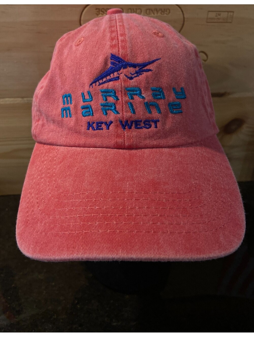 Key West Murray Marine Fish Red Jeans Washed Style Cap Dad Hat Florida Beach